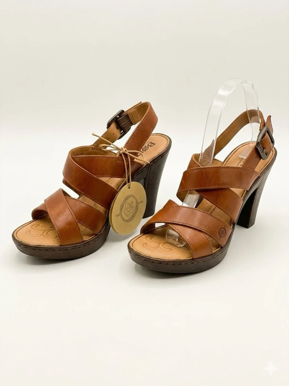 Born Brown Leather Crisscross Platform Sandals